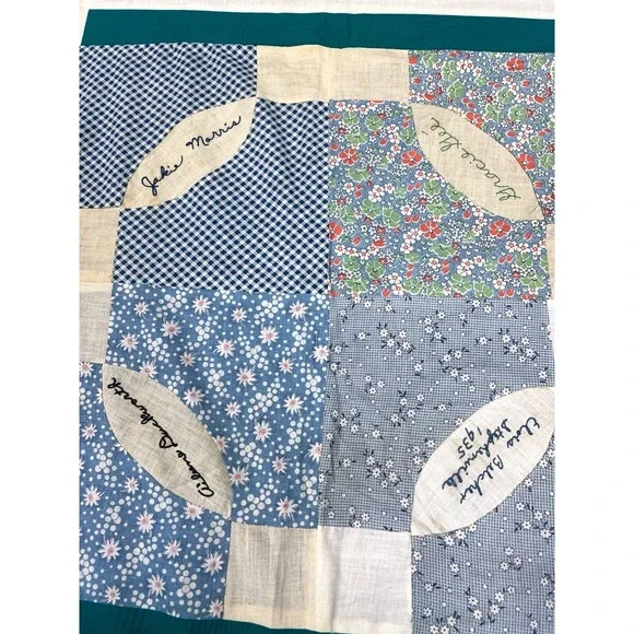 Vintage Unfinished Friendship Quilt Top With Names 64x86 Hand Stitched Rare - Picture 6 of 7